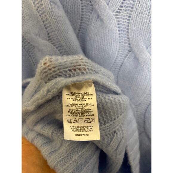 Ann Taylor Sweater Womens Large Cable Crew Neck Gentle Stream Blue Fuzzy NWT - Picture 4 of 5